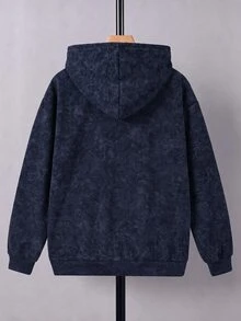 青少年男孩百搭圖案印花多功能連帽拉鍊運動衫 - 藏蓝色 - 查看 2