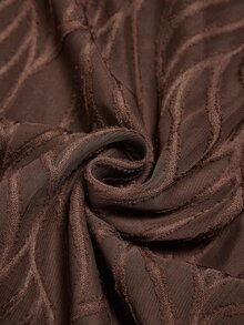 Medorina Women's Textured V-Neck Long Sleeve Elegant Dress - Brown - View 3