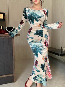 DAZY Elegant Slim-Fit Flattering Print Midi Dress For Women Vacation - Multicolor - View 7