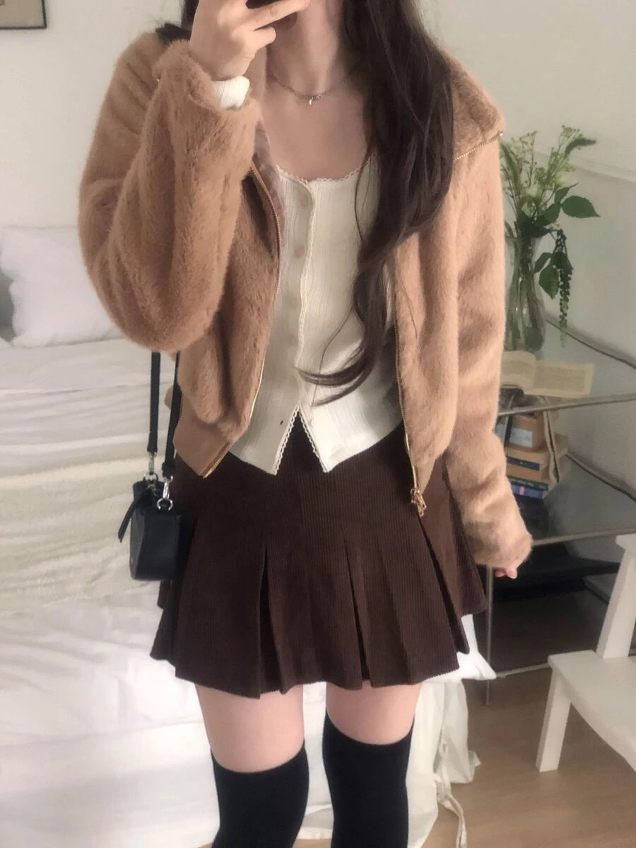 DAZY Women's Autumn/Winter Casual Faux Fur Coat - Coffee Brown - View 1