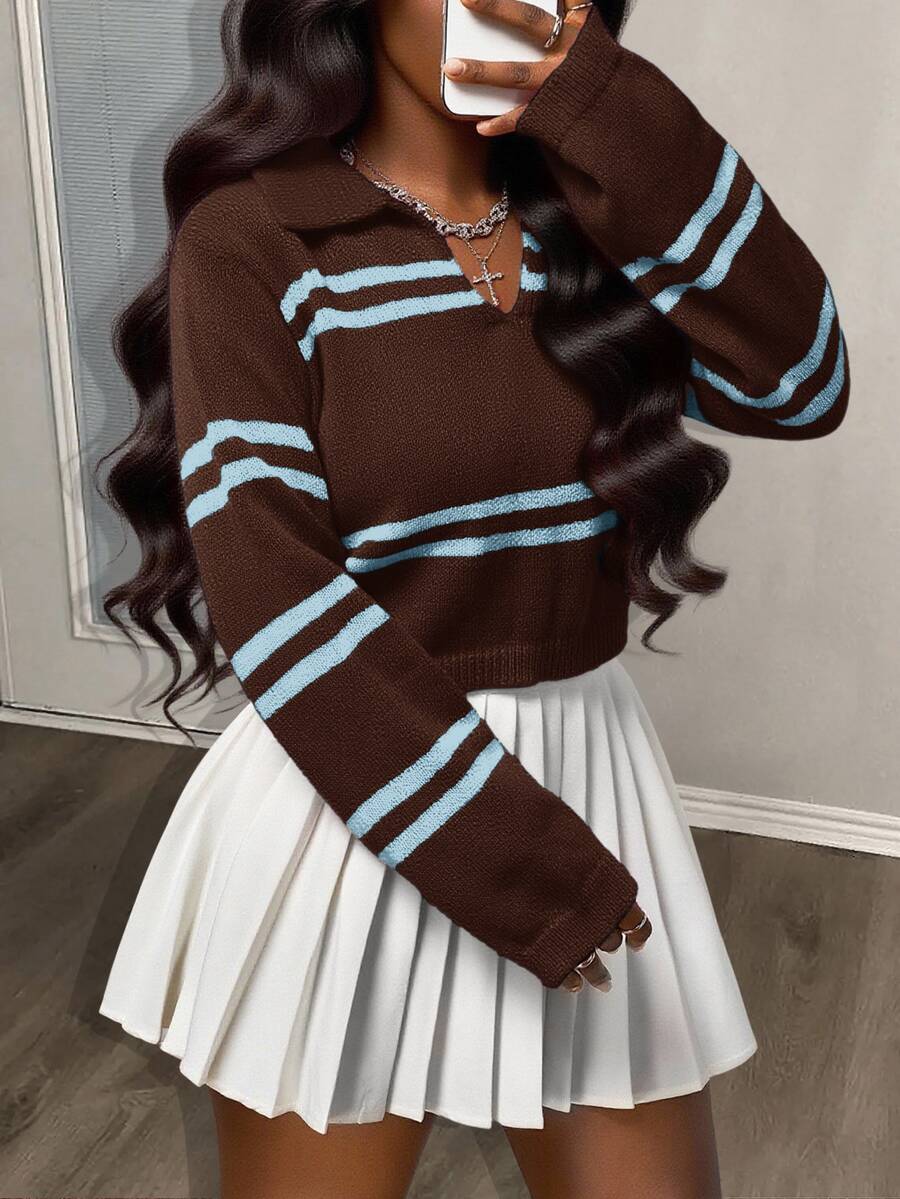 Slaydiva كنزة نسائية بأكمام طويلة بتصميم كتل لونية كاجوال متعددة الاستخدامات للارتداء اليومي - متعدد الألوان - مشاهدة 1