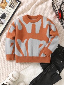 SHEIN Sweater Anak Laki-Laki Motif Blok Warna, Leher Bulat, Lengan Panjang, Kasual, Serbaguna untuk Musim Gugur - MultiWarna - View 3