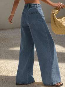 Livesso Tall Women's Loose Straight Leg Vacation Style Jeans - Medium Wash - View 3
