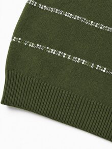 GlowEve CURVE Fashionable Sequin Design Commuter Style Loose Fit Versatile Knit Sweater Base Layer Top For Women - Army Green - View 5