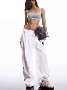 SHEIN EZwear 黑色緊身運動風純色短版細肩帶背心上衣 - 灰色 - 查看 4