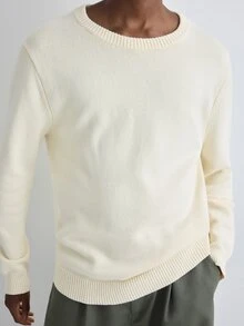 Merionis Men's Solid Color Crew Neck Long Sleeve Casual Versatile Sweater - Apricot - View 3