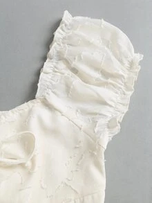 Sweetra 夏季純欲甜辣女孩法式優雅迷人少女風蝴蝶結短袖雪紡鏤空花卉緹花女式襯衫 - 米色 - 查看 6