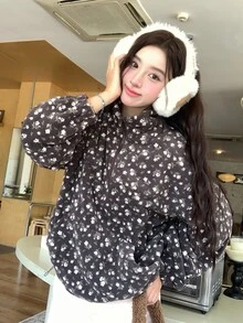 DAZY Women's Casual All-Over Floral Print Long Sleeve Sweatshirt, Autumn/Winter - Dark Grey - View 6