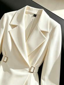 GlowEve French Style Lapel Waist-Cinching Solid Color Slim Fit Flattering Commute Interview Versatile Short Jacket - Apricot - View 4