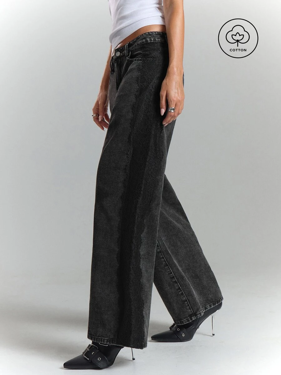 BAD SUNDAY Women's Wide Leg Loose Casual Versatile Denim Jeans With Pockets - Black - View 1