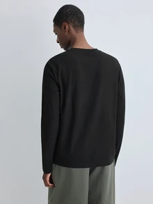 Merionis Men's Solid Color Crew Neck Long Sleeve Casual Versatile T-Shirt - Black - View 2