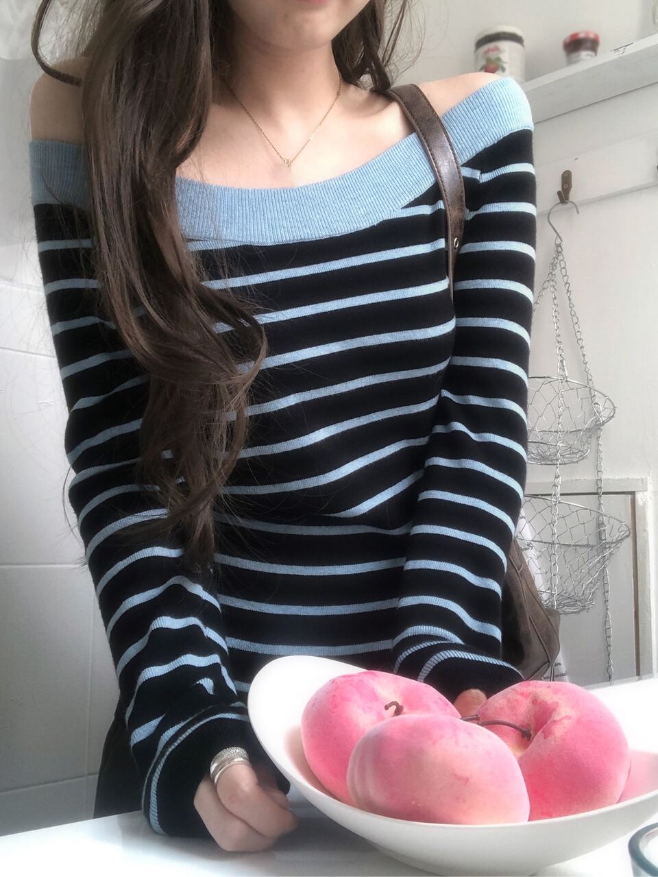 Women's Asymmetric Shoulder Striped Long Sleeve Sweater