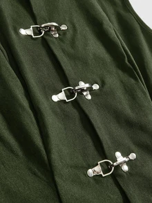 ROMWE Summer Vacation Y2K Hot Girl Metallic Airplane Buckle Slim Fit Stand Collar Open Front Tank Top - Army Green - View 2
