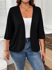 EMERY ROSE Chaqueta casual elegante de talla grande color negro con manga 3/4 - Negro - Ver 7