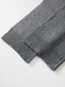 SHEIN Pullover Rajut Minimalis Leher Tinggi untuk Musim Gugur, Sweater Pendek Lengan Siku Bahu Longgar untuk Wanita - Dark Grey - View 6