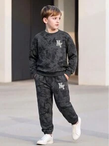 青少年男孩休閒舒適長袖連帽衛衣與長褲套裝 - 彩色 - 查看 1
