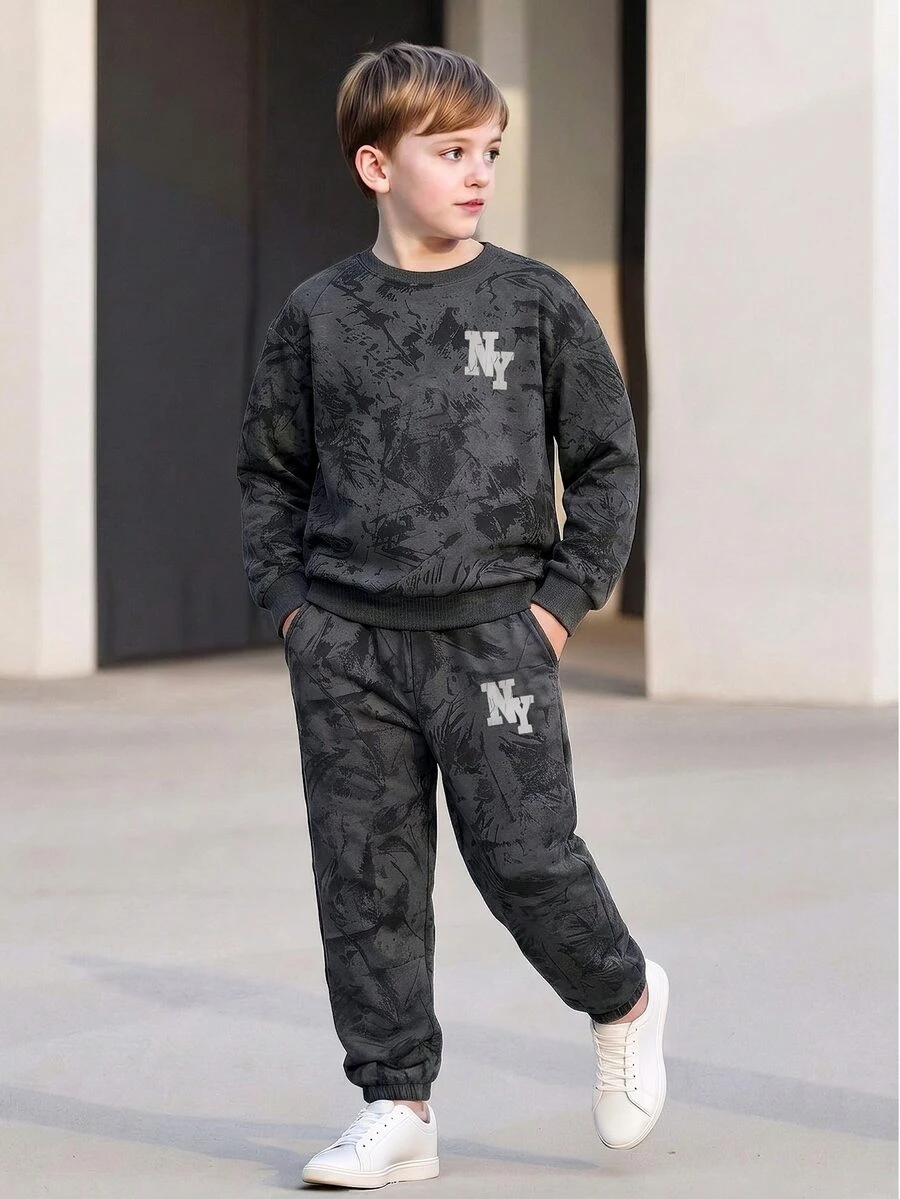 青少年男孩休閒舒適長袖連帽衛衣與長褲套裝 - 彩色 - 查看 1