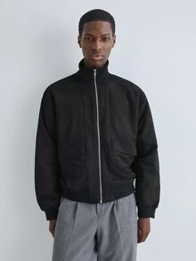Merionis Men's Solid Color Utility Pocket Long Sleeve Zip-Up Casual Jacket - Black - View 5