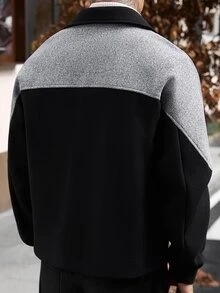Manfinity CasualCool 男士休閒拼色拼接大衣，秋冬款 - 黑色 - 查看 2