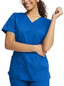 TaskEZ Women's Matte Wrap Top With 2 Pockets And Princess Seams On Back - Royal Blue - View 10