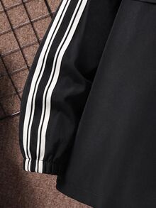 SHEIN 2件組青少年男孩半拉鍊連帽外套與慢跑長褲，黑色，夏季，街頭休閒圖案街頭時尚，加厚抓絨運動套裝，旅行 - 彩色 - 查看 5