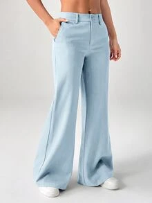 SHEIN PETITE 新款秋冬低腰休閒個性西裝長褲 - 淺藍色 - 查看 5