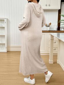 SHEIN Maternity Casual Solid Color Hooded Dress For Autumn - Apricot - View 2