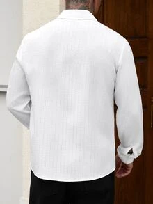 Manfinity CasualCool Men's Casual White Long Sleeve Single-Breasted Shirt - White - View 2