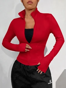 SHEIN EZwear 女款黑色針織防紫外線外套，適合秋冬穿著 - 紅色 - 查看 6