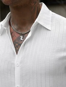 Manfinity CasualCool Men's Casual White Long Sleeve Single-Breasted Shirt - White - View 3