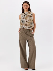 KÆRIA Hus Sleeveless Draped Cowl Neck Top - Whisper Chiffon - Abstract Blur Print - Draped, Going Out Top, Sheer - Multicolor - View 5