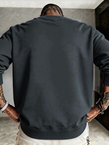 Manfinity Homme Men's Classic Casual Horse Logo Crew Neck Sweatshirt, Suitable For Daily Wear And Gatherings - Dark Grey - View 2