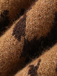 DAZY Autumn/Winter Leopard Print Lapel Single-Breasted Loose Silhouette Cardigan Long Sleeve Slouchy Personalized Street Commute Fashion Women's Open Front Sweater - Brown - View 9