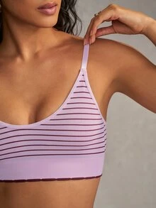 Esseday Randig bralette med U-ringning, trådlös, justerbara smala axelband och kontrasterande fåll, inner-topp för kvinnor - Rosa - Visa 4