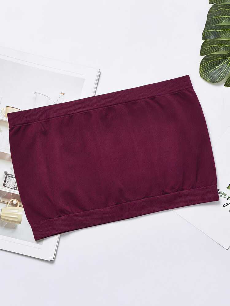 SHEIN 1pc Women's Solid Color Hollow Seamless Bandeau Bra - Red Violet - View 6