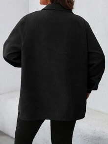 SHEIN LUNE 大尺碼女款純色休閒日常長袖夾克 - 黑色 - 查看 2
