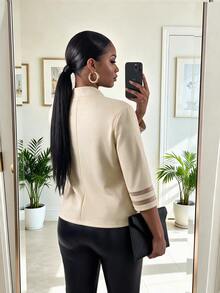 SHEIN Lady Plus Size Autumn Casual Commuter Blazer - Khaki - View 2