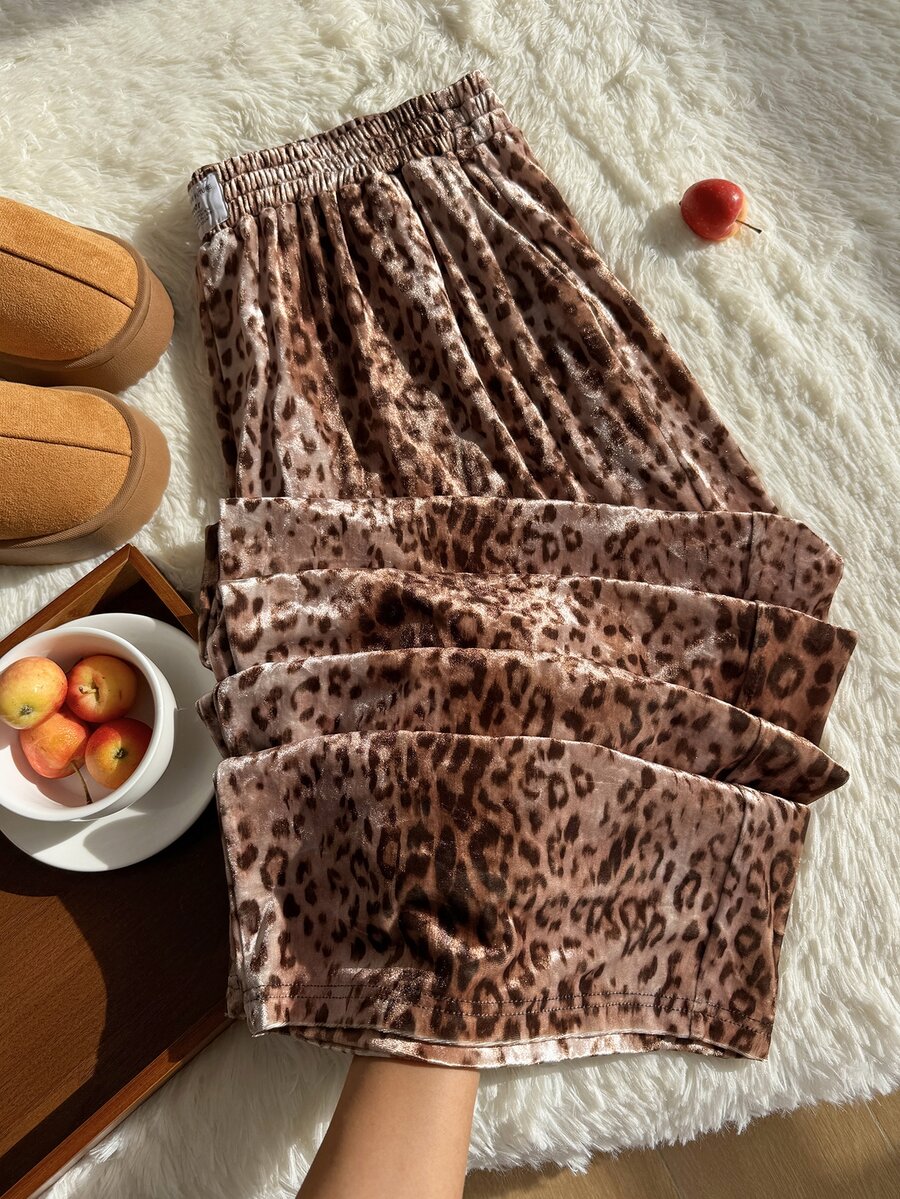 Comfortcana Plus Size Women's Leopard Print Woven Fabric Casual Daily Commute Versatile Fashion High Waist Wide Leg Loose Pants With Pockets Fall - Multicolor - View 1