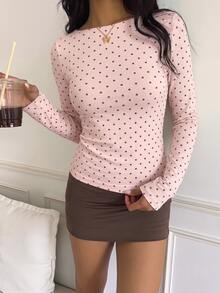 CovetEZ 95%棉全印花女款方領長袖T恤 - 粉色 - 查看 5