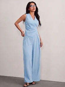 SHEIN PETITE 女款套裝，秋/冬通勤優雅穿搭 - 淺藍色 - 查看 6