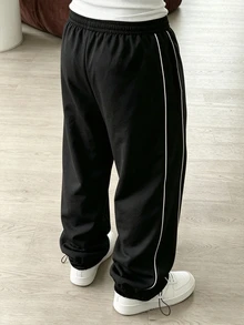 Sport MetroGents 男士字母印花抽繩腰休閒運動長褲 - 黑色 - 查看 2