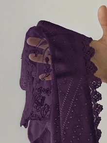 SHEIN Frenchy 女款蕾絲拼接短袖紋理布料夏季T恤 - 紫色 - 查看 5