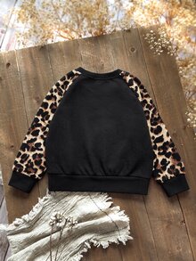 SHEIN 少女豹紋插肩長袖運動衫 西式女童服飾 適合秋冬日常活動、戶外、學校、度假與鄉村穿著 - 彩色 - 查看 2