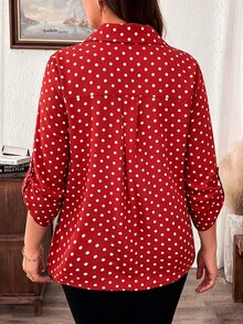 SHEIN LUNE Áo sơ mi tay lỡ họa tiết da báo size lớn - Đỏ và trắng - Xem 2