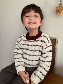 DAZY Baby Boys Round Neck Contrast Color Long Sleeve Autumn/Winter Sweater - Apricot - View 1