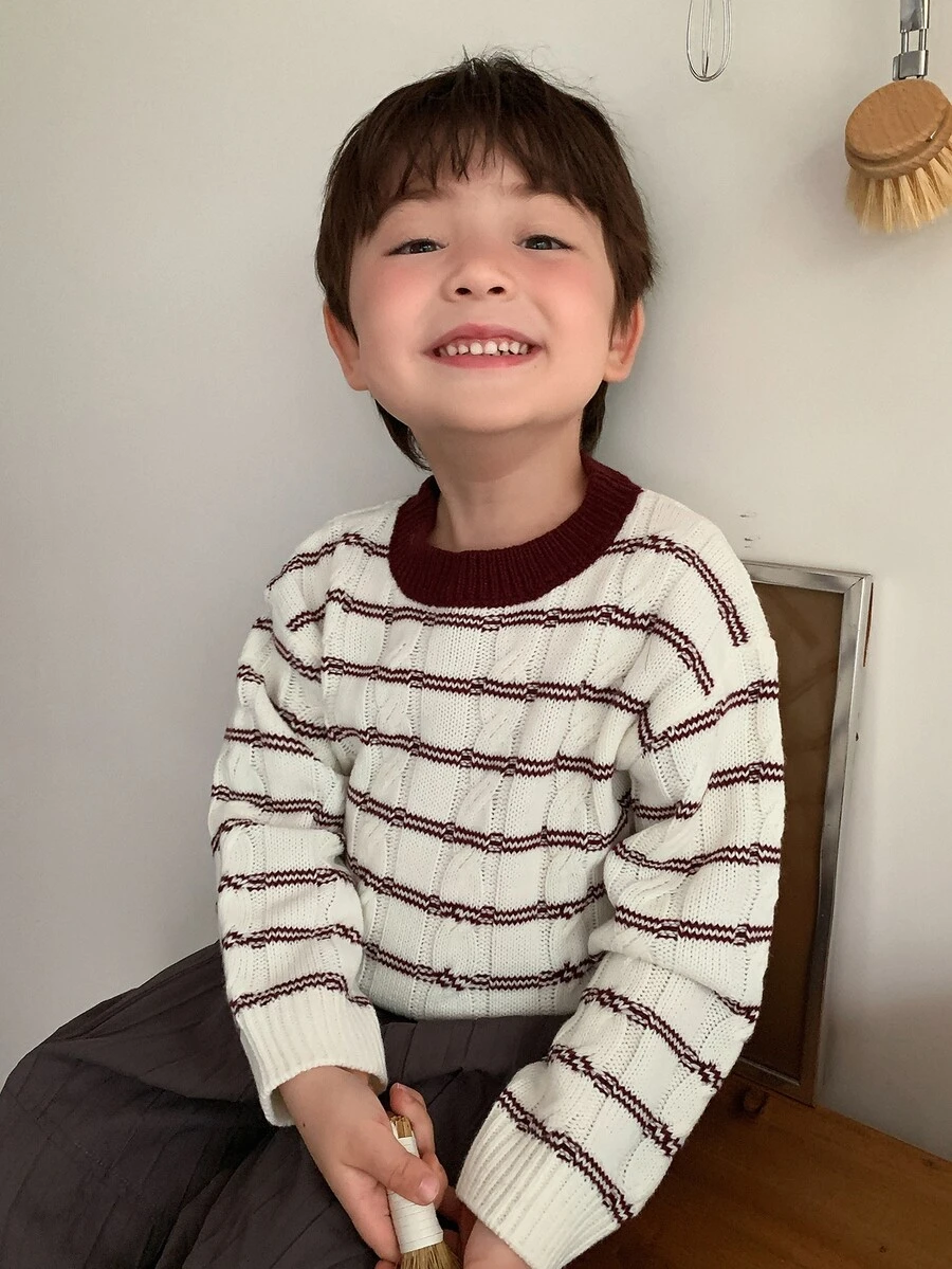 DAZY Baby Boys Round Neck Contrast Color Long Sleeve Autumn/Winter Sweater - Apricot - View 1