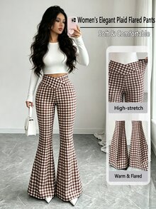 Elenzga Casual Commute Holiday Festival Asymmetrical Waist Slimming Solid Color Flare Pants - Multicolor - View 2