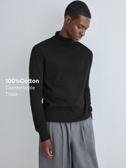Merionis Men's Solid Color High Neck Long Sleeve Casual Versatile Sweater
