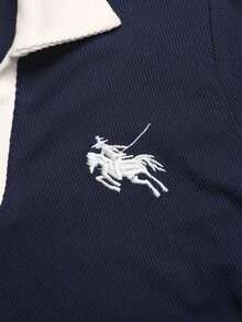 SHEIN 青少年女孩海軍藍白色拼接長袖短版上衣與可愛短裙套裝 T-shirt - 藏蓝色 - 查看 5