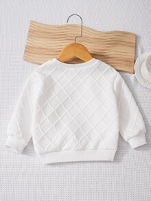 SHEIN Sweatshirt Lengan Panjang Leher Bulat Bertekstur untuk Bayi Laki-laki, Kasual Serbaguna, Cocok untuk Musim Gugur/Dingin - Putih - View 2